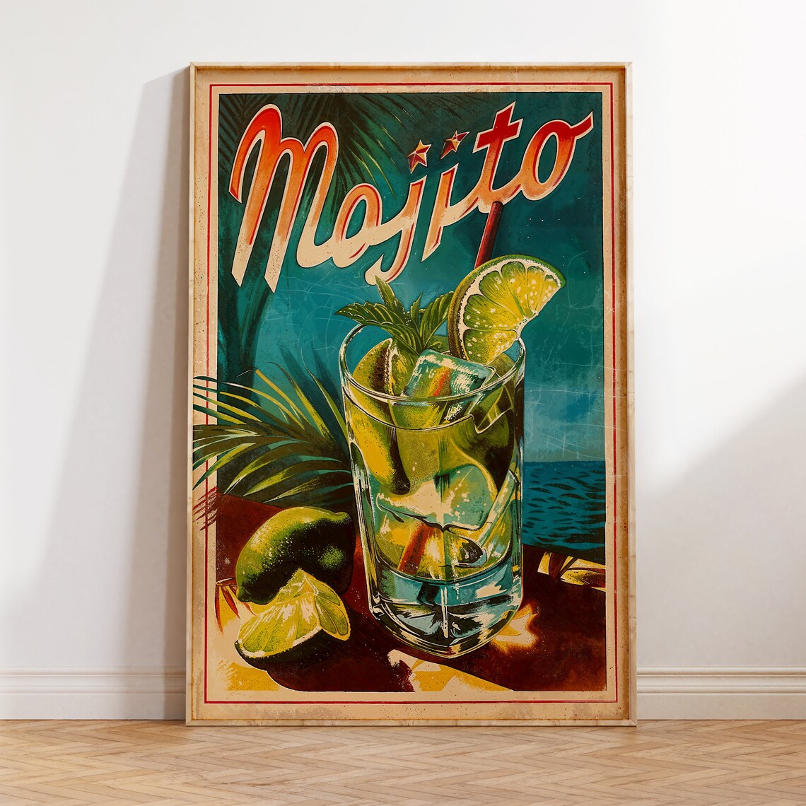 Vintage Mojito Poster, Retro Cocktail Art Print