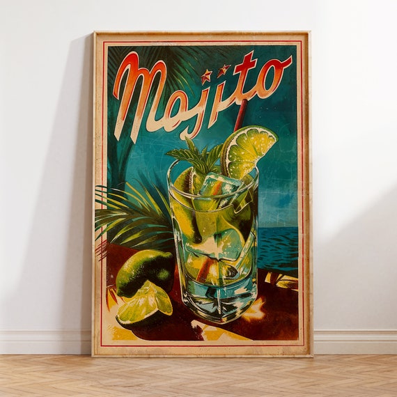 Vintage Mojito Poster, Retro Cocktail Art Print
