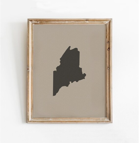 Maine State Print Me Silhouette Wall Art Home Outline Poster Map Housewarming Gift Usa Moving Hand Drawn Neutral Sign