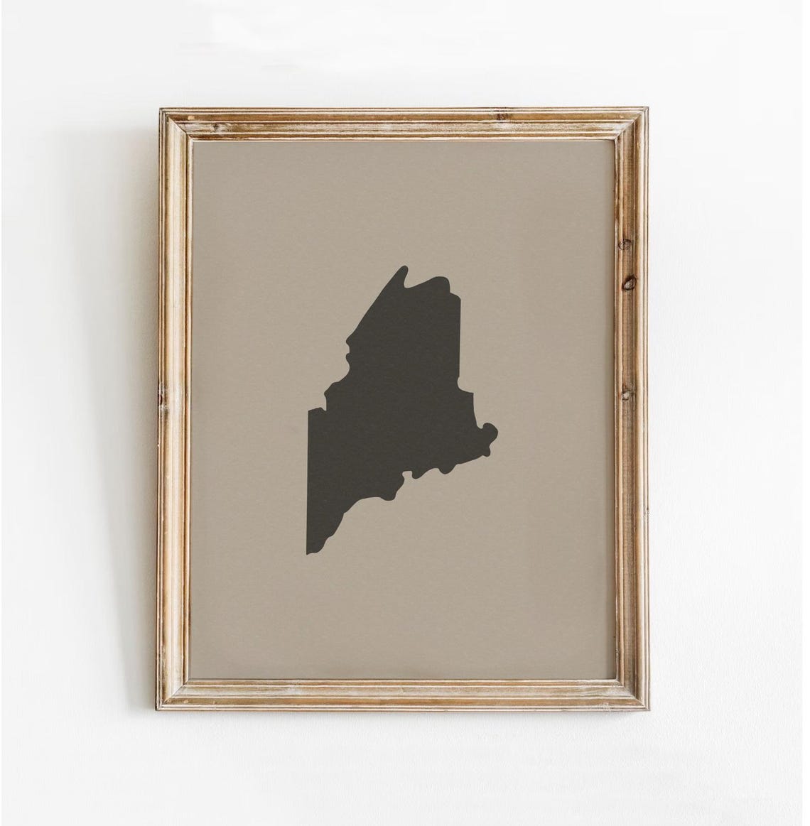 Maine State Map Outline Silhouette Minimalist Beige Art Poster