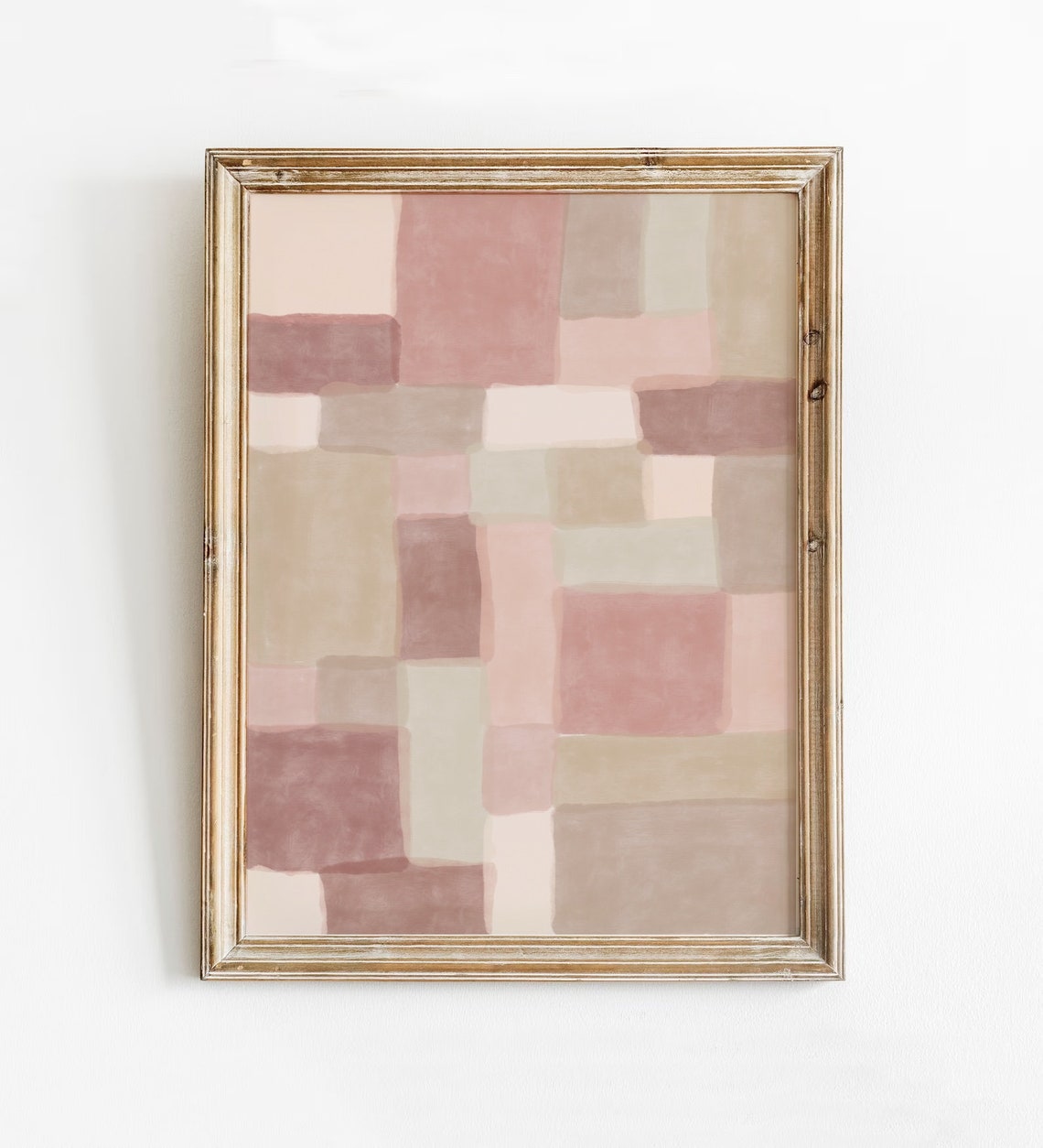 Blush Pink Geometric Squares Abstract Watercolor Modern Poster