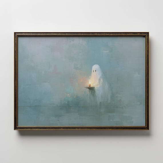 Minimalist Holding Candle Painting Spooky Halloween Wall Art Ethereal Spirit Print Haunted Artwork Gothic Decor