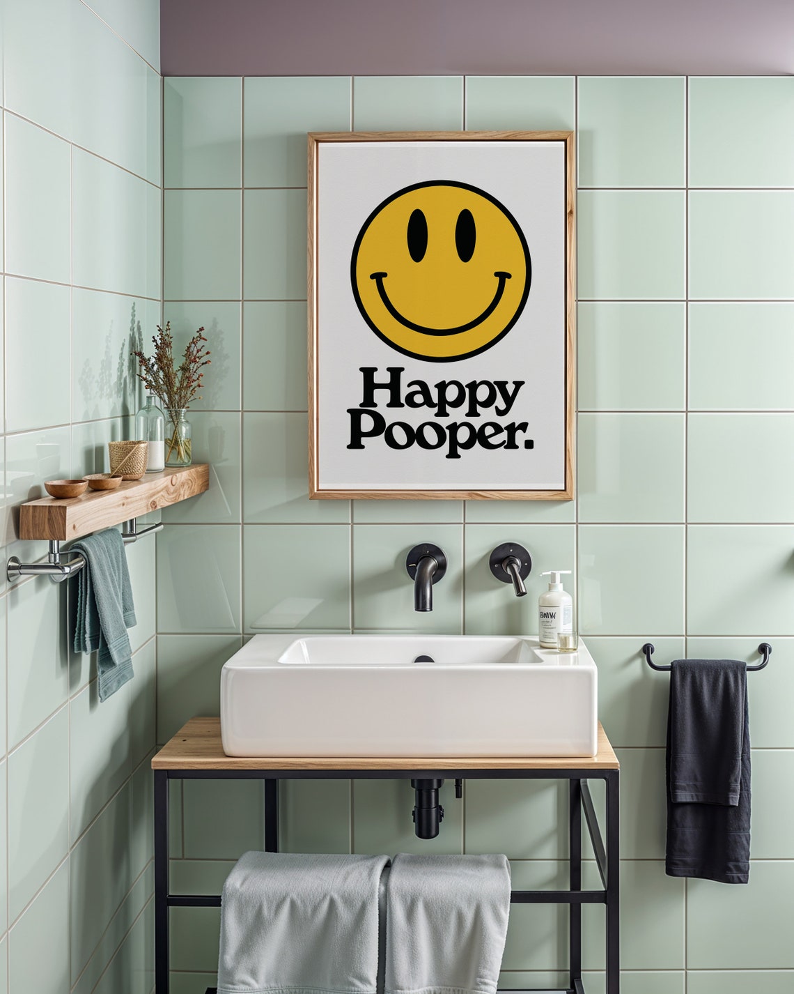 Happy Pooper Smiley Face Funny Retro Bathroom Wall Humor Poster - Image 2