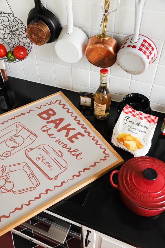 Baking Kitchen Wall Art, Retro Kitchen Quote Print