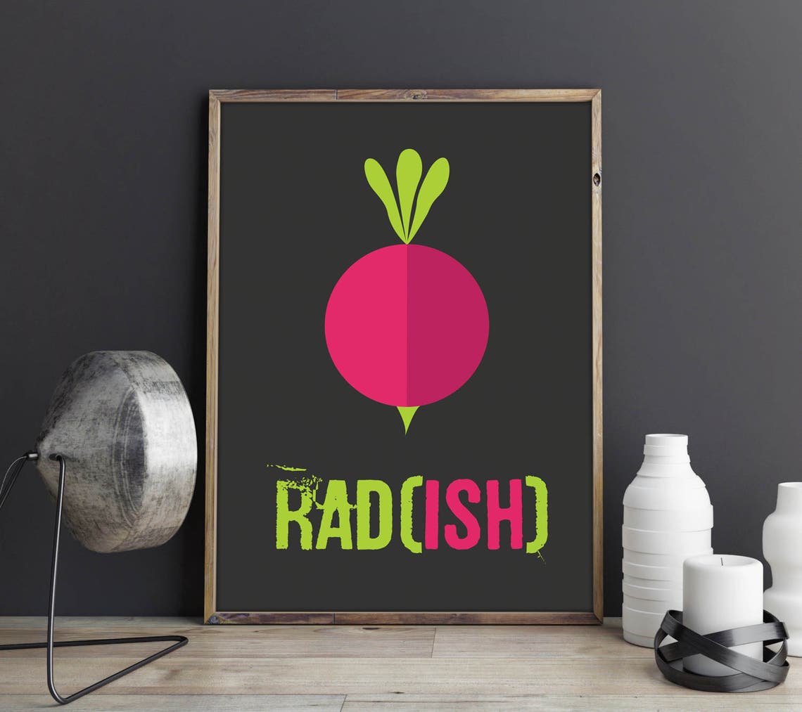 Funny Bold Pink Radish Black Background Kitchen Quote Poster - Image 2