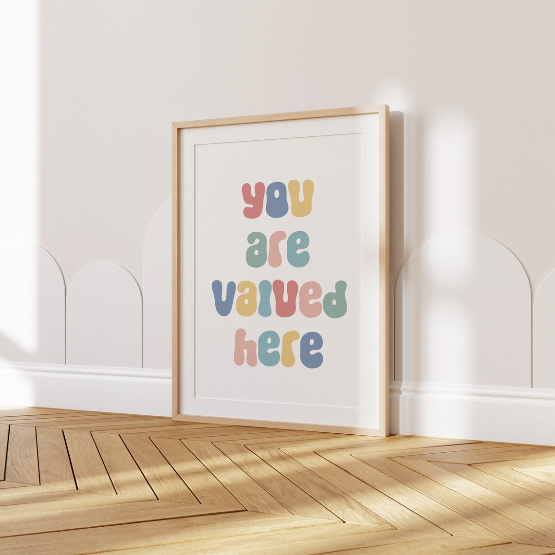 You Are Valued Here Pastel Rainbow Retro Classroom Affirmation Wall Art - Image 2