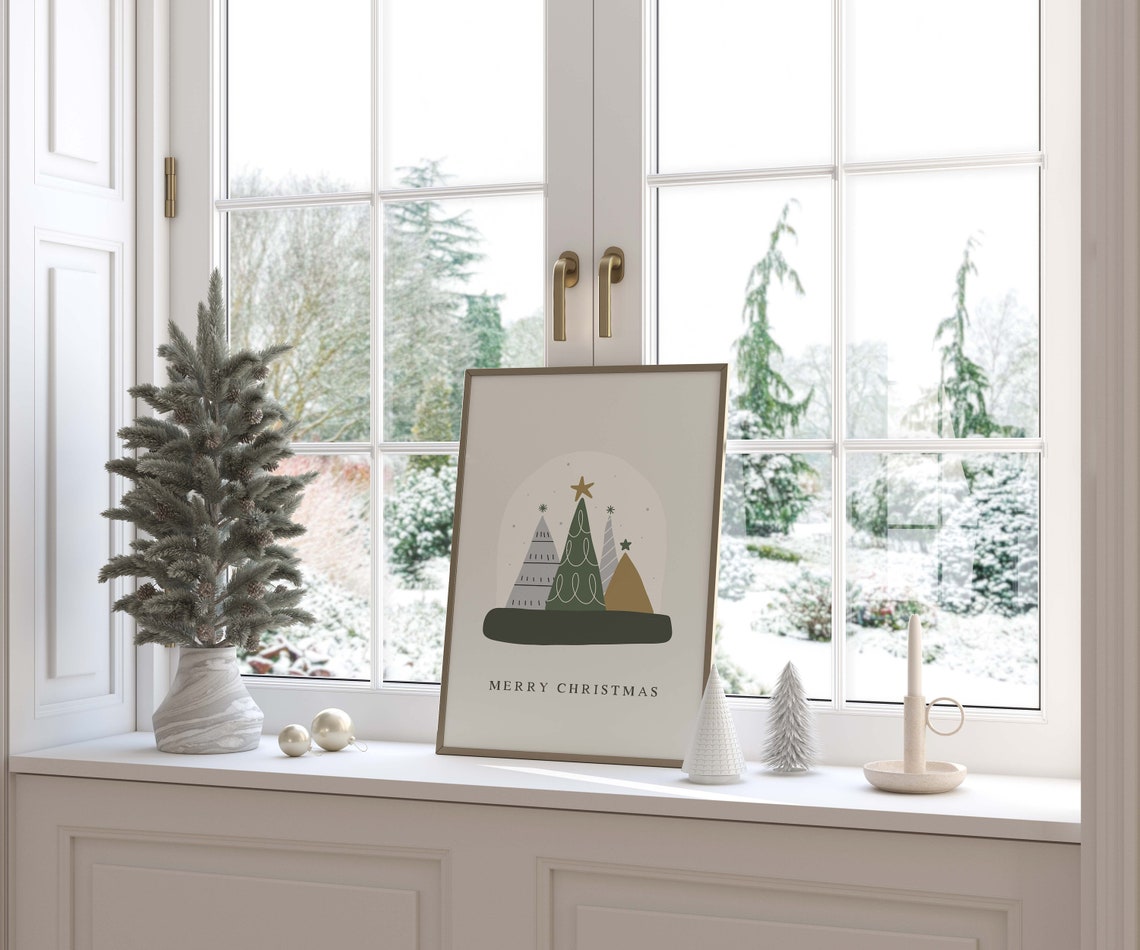 Merry Christmas Boho Christmas Trees Modern Holiday Wall Art - Image 2
