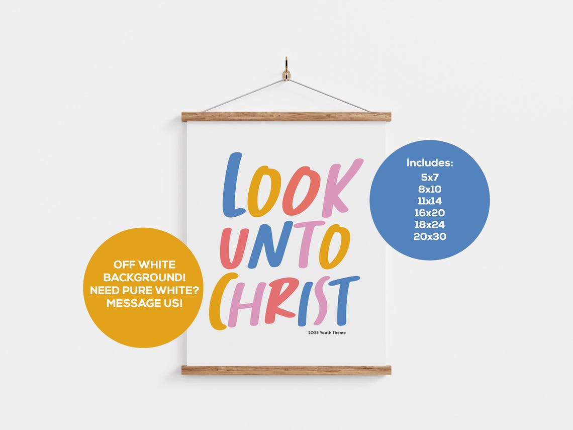 Look Unto Christ Colorful Hand Lettered 2025 Youth Theme Wall Print - Image 2