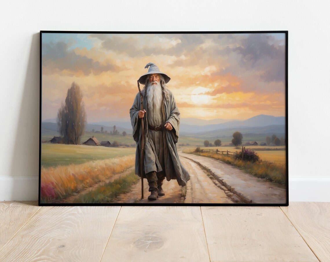 Gandalf the Grey on Sunset Road Epic Fantasy Wizard Oil Poster