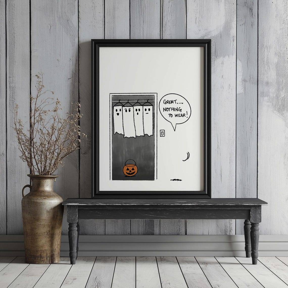 Great Nothing to Wear Funny Ghost Closet Cartoon Halloween Wall Art - Image 2