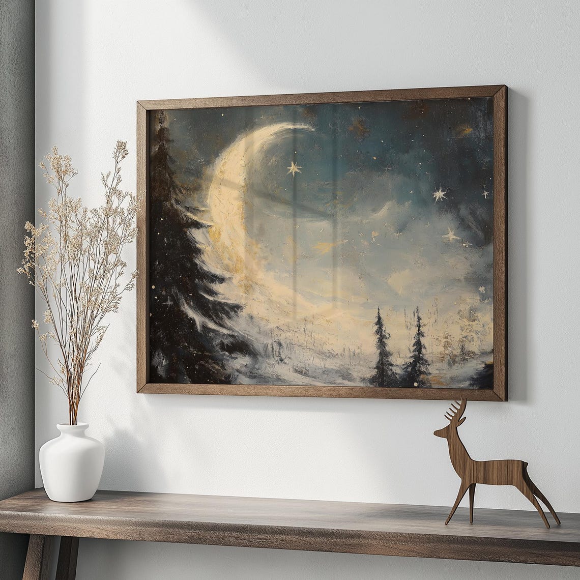 Melting Winter Moon Starry Night Forest Dreamy Landscape Poster - Image 3