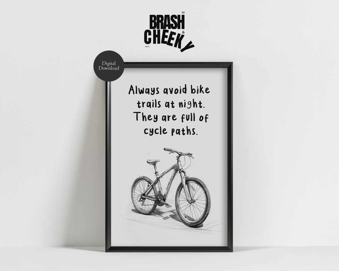 Avoid Bike Trails At Night Cycle Paths Pun Bicycle Sketch Poster