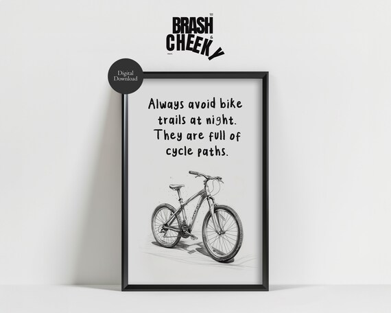 Avoid Bike Trails At Night Cycle Paths Pun Bicycle Sketch Poster