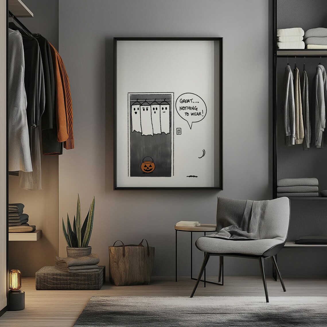 Great Nothing to Wear Funny Ghost Closet Cartoon Halloween Wall Art - Image 3