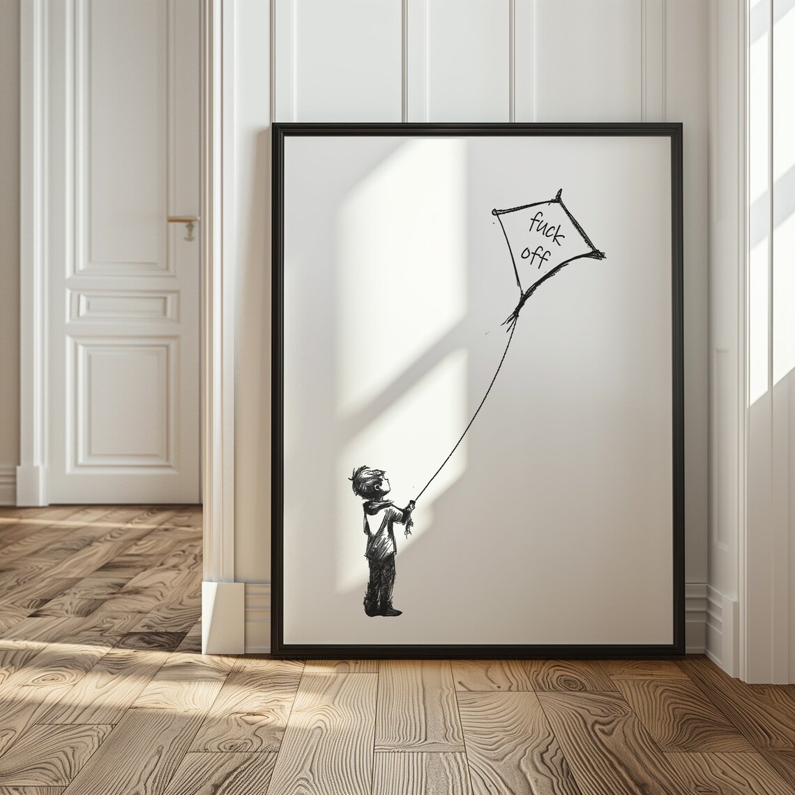 Boy Holding Fuck Off Kite Sketch Funny Minimal Rude Quote Poster - Image 3