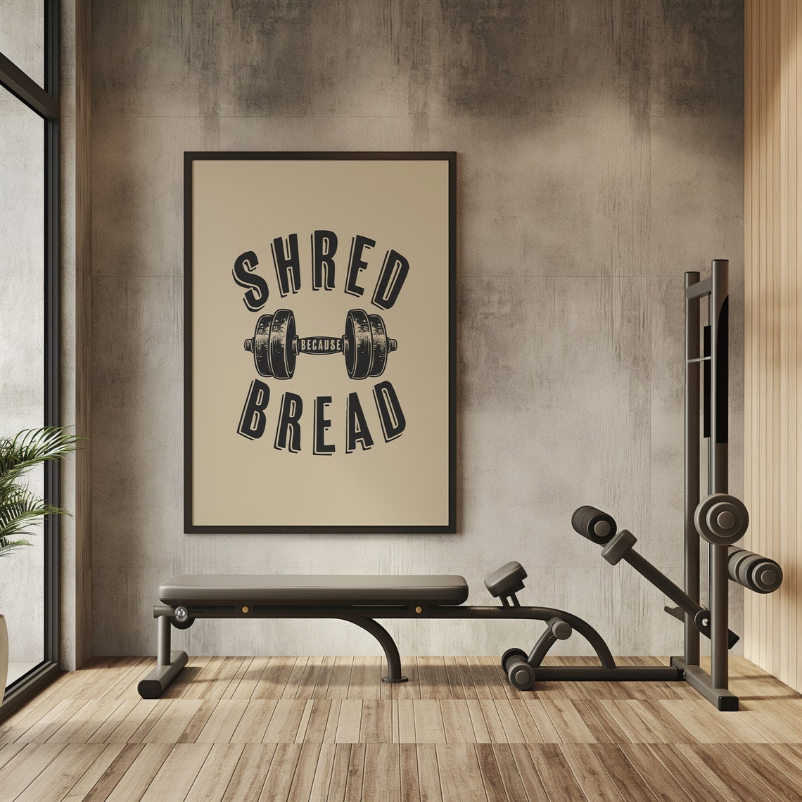 Shred Because Bread Vintage Dumbbell Gym Home Workout Poster - Image 2