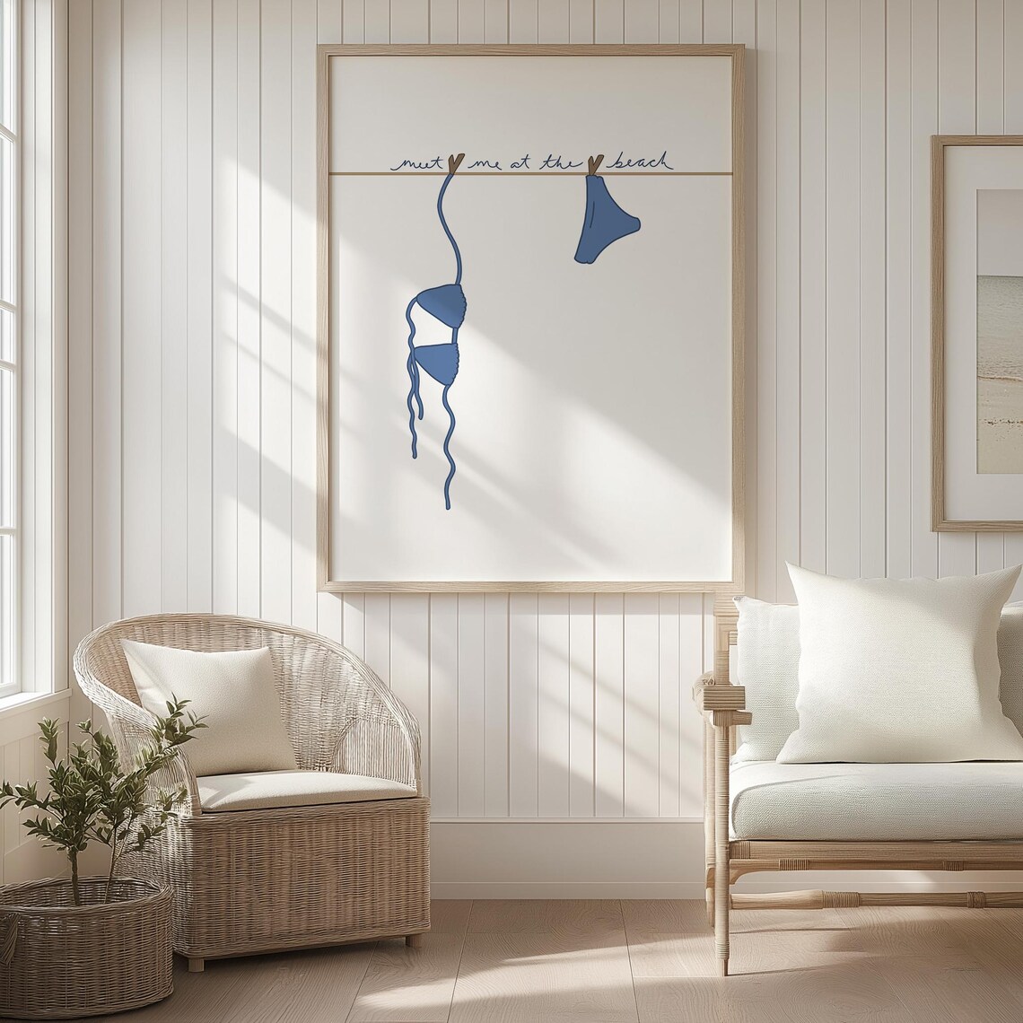 Meet Me at the Beach Blue Bikini Minimalist Coastal Summer Wall Art - Image 2