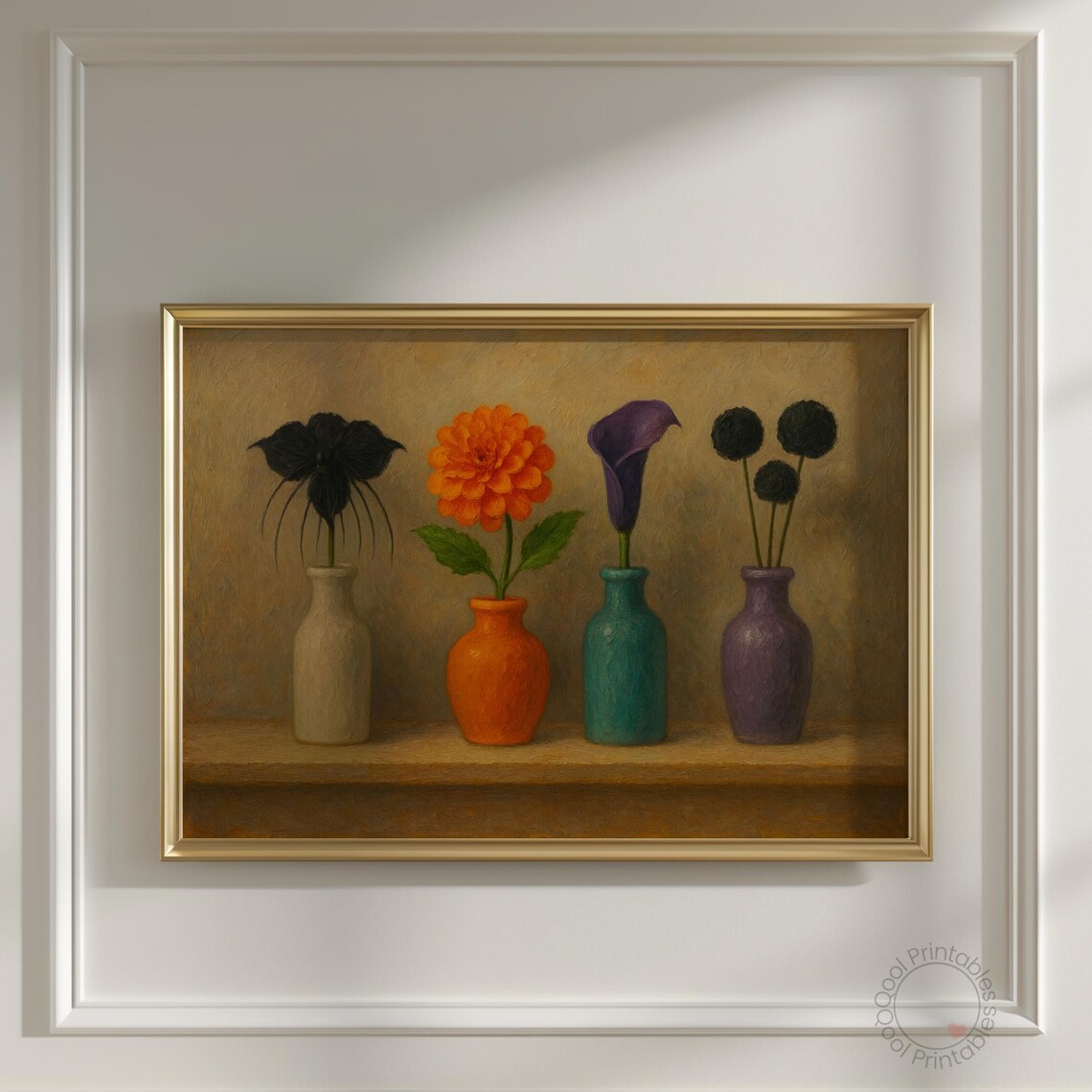 Moody Dark Floral Still Life Vintage Vase Gothic Painting Wall Art