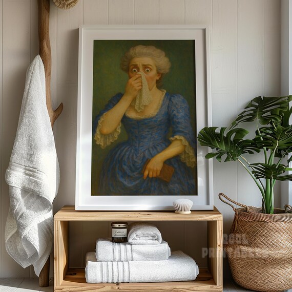 Funny Vintage Blue Dress Lady Bathroom Humor Portrait Wall Art