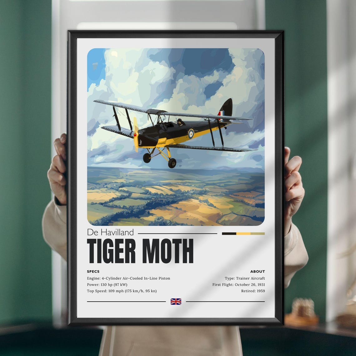 De Havilland Tiger Moth Vintage Biplane Trainer Aircraft Poster