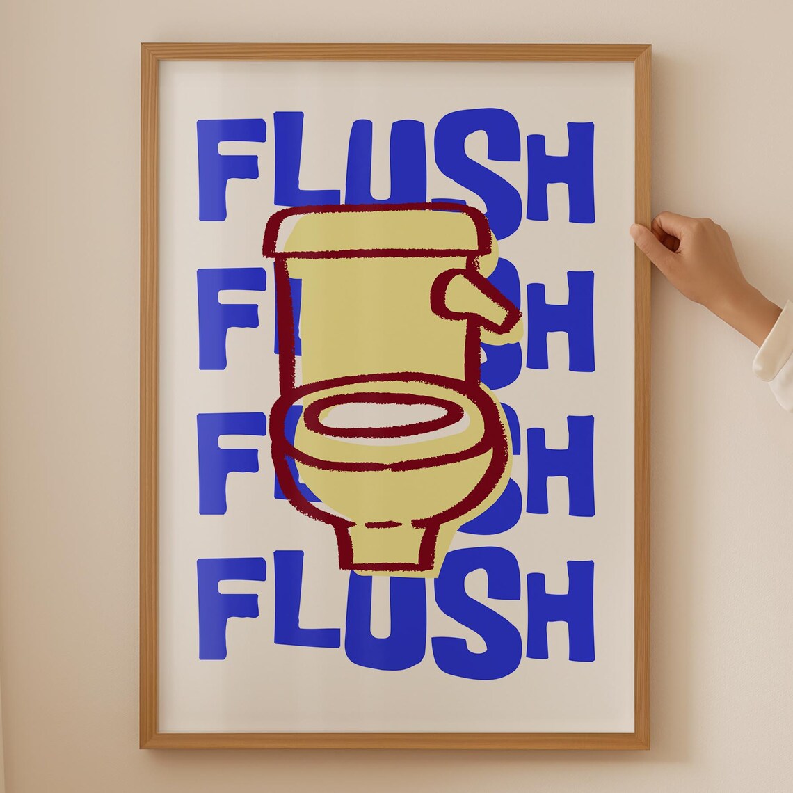 Flush the Toilet Blue Retro Bathroom Toilet Quirky Humor Poster