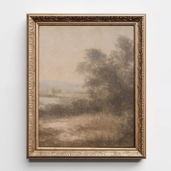 Beige Abstract Art Moody Neutral Print Landscape Watercolor Painting Modern Organic Decor Tree Field Wall Vintage Brown