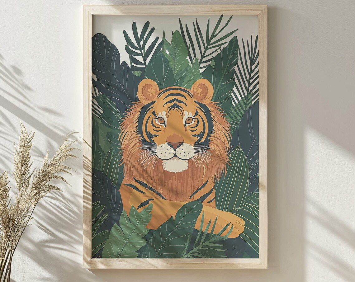 Jungle Tiger Nursery Wall Art Print, Animal Decor