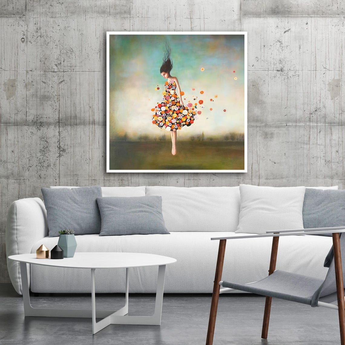 Surreal Mother Nature Wall Art Print On Painting Of Girl With Flowers In Her Dresses Painting Abstract Figurative Poster - Image 2