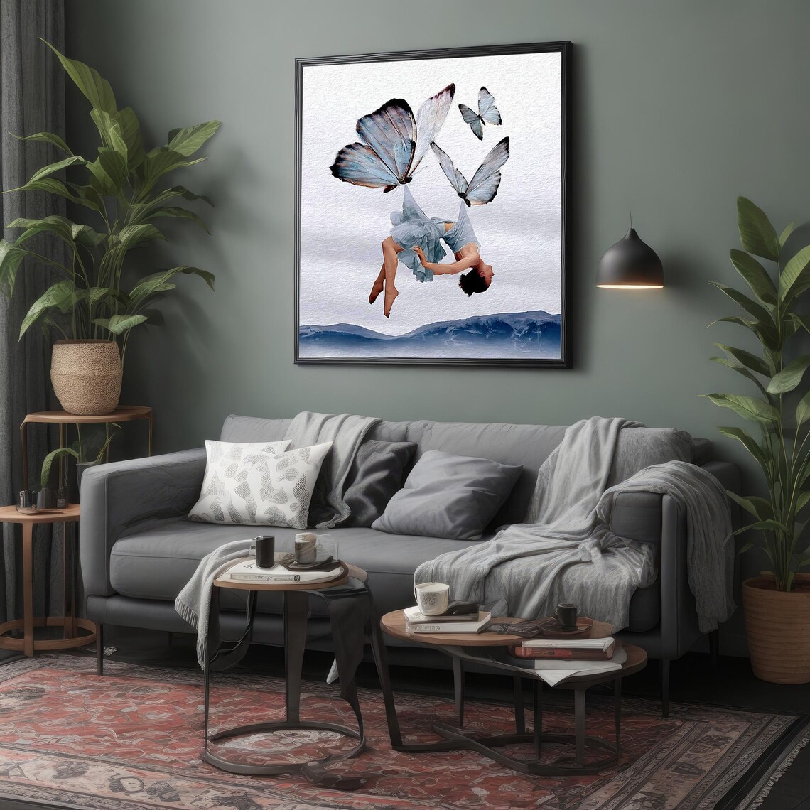 Butterfly Wings Woman Falling Dream Surreal Clouds Art Poster - Image 4