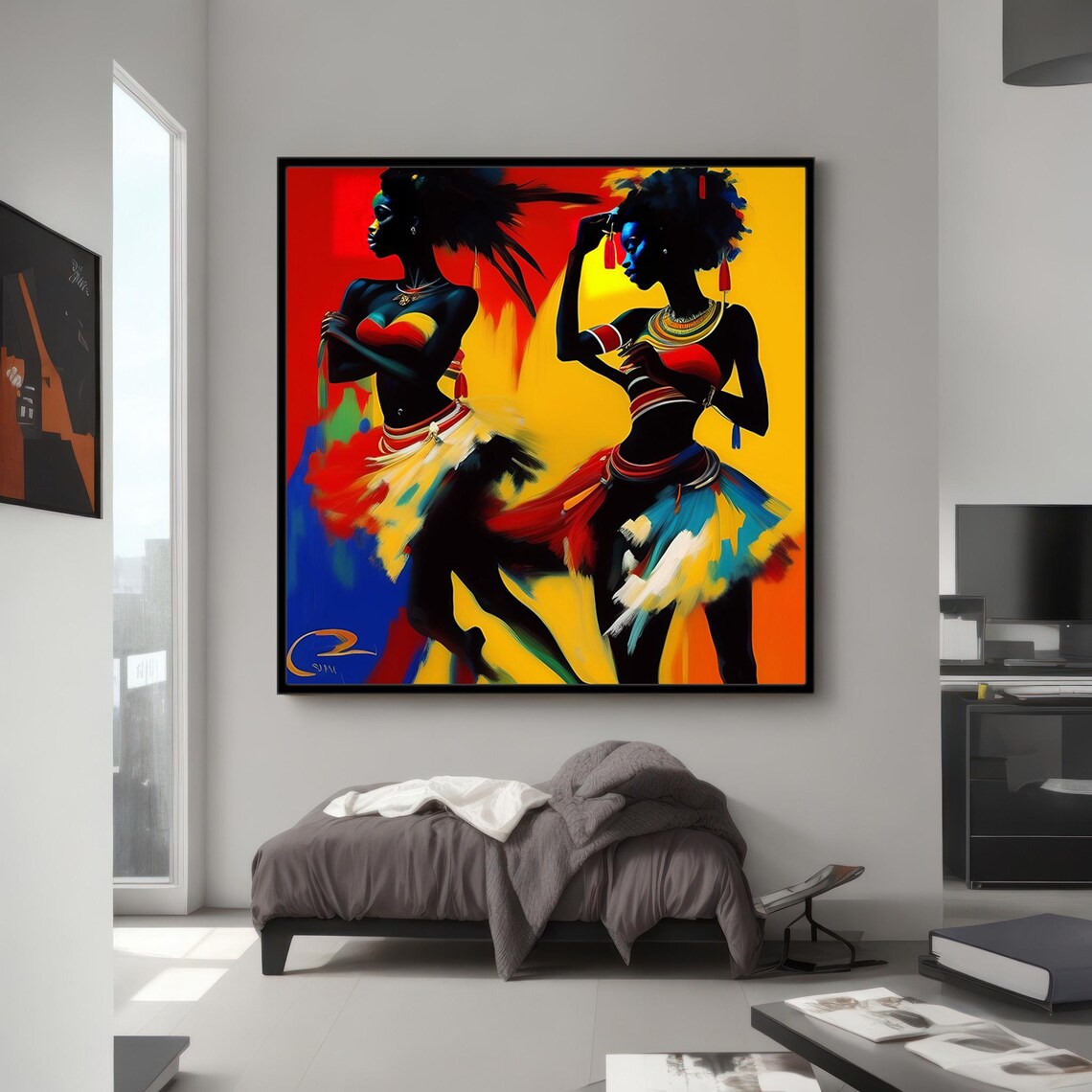 African Tribal Dancing Women Colorful Cultural Abstract Art Poster - Image 2