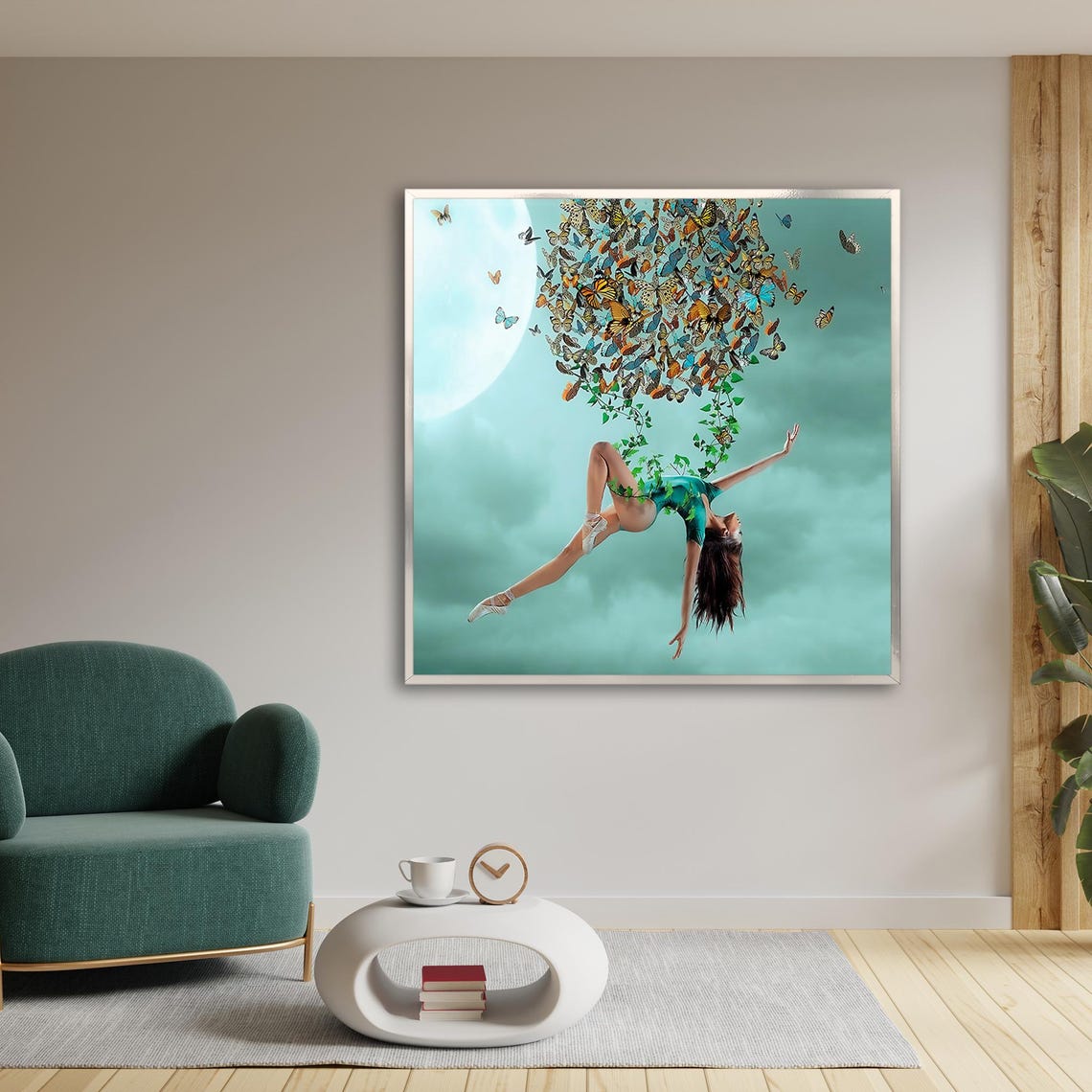 Butterfly Ballerina Floating Dream Surreal Teal Sky Art Poster - Image 2