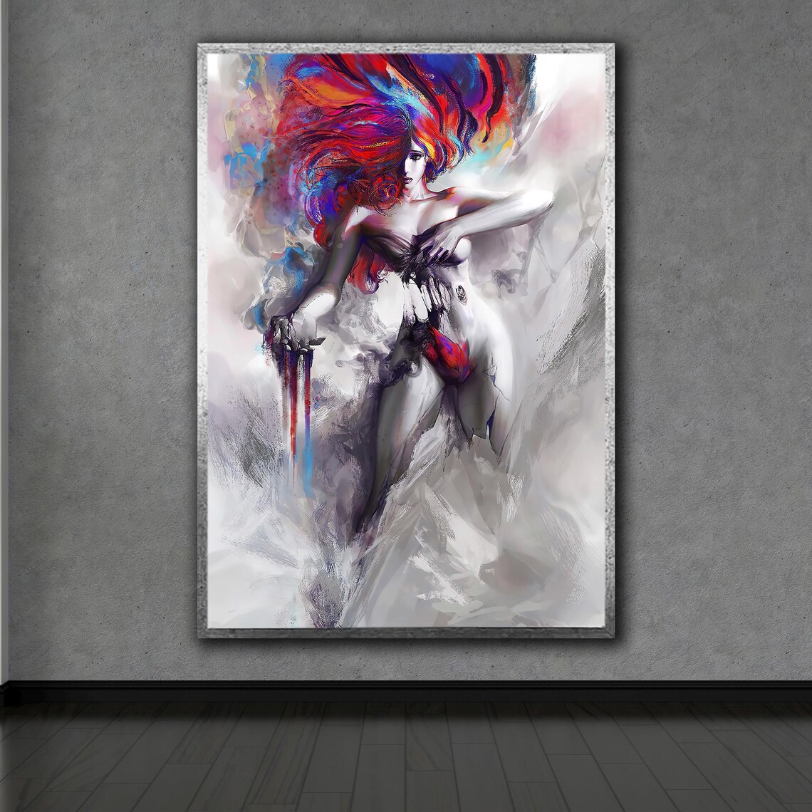 Colorful Splash Hair Woman Pop Art Nude Painting Multicolor Wall Art