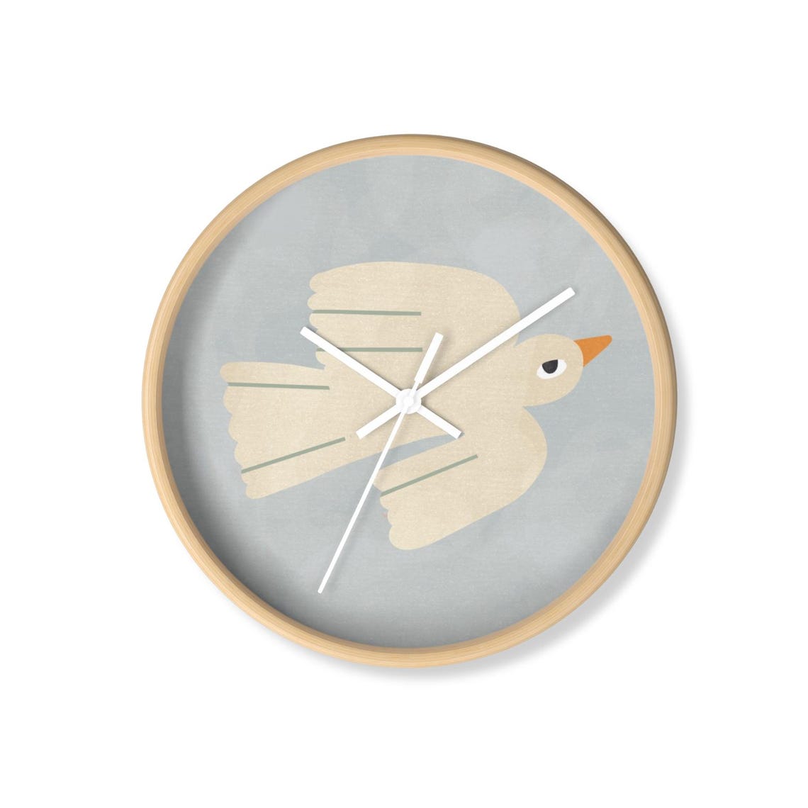Nordic Bird Wall Clock Soft Grey Minimalist Nursery Wall Art