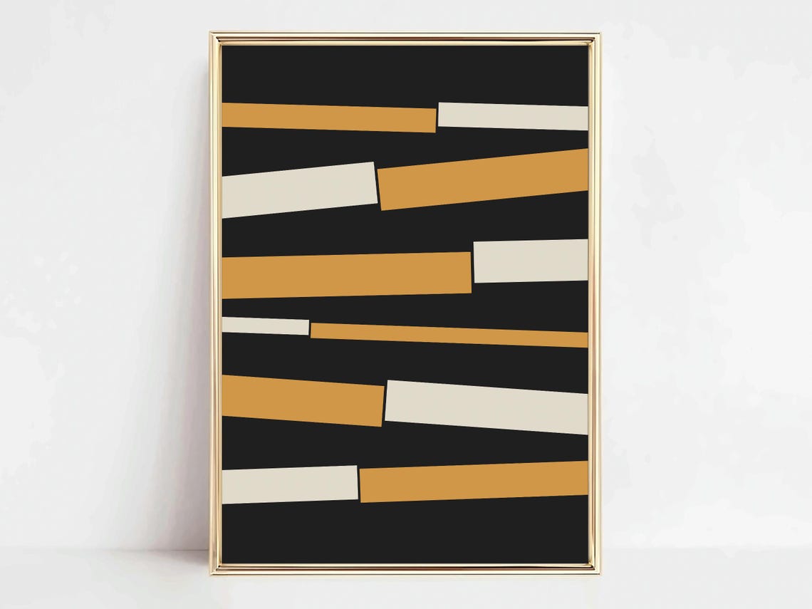 Abstract Mustard Stripe Mid Century Modern Jazz Club Style Poster