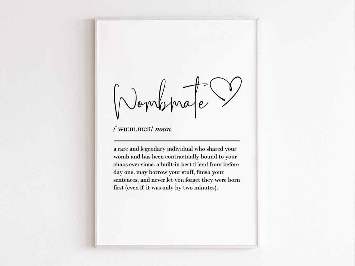 Wombmate Definition Dictionary Twin Sister Gift Heart Poster