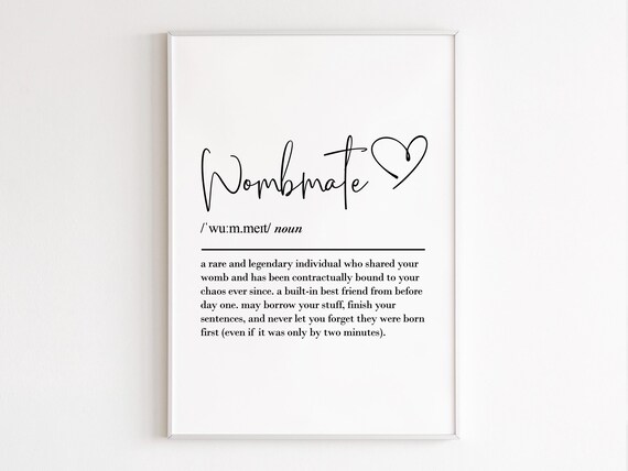 Wombmate Definition Dictionary Twin Sister Gift Heart Poster