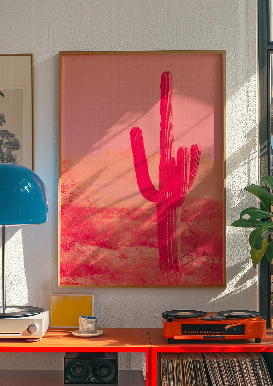 Pink Saguaro Cactus Desert Sunset Trendy Kitsch Desert Art Poster