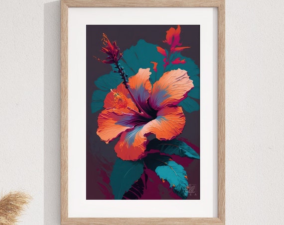 Hibiscus Watercolor Art Print, Tropical Botanical