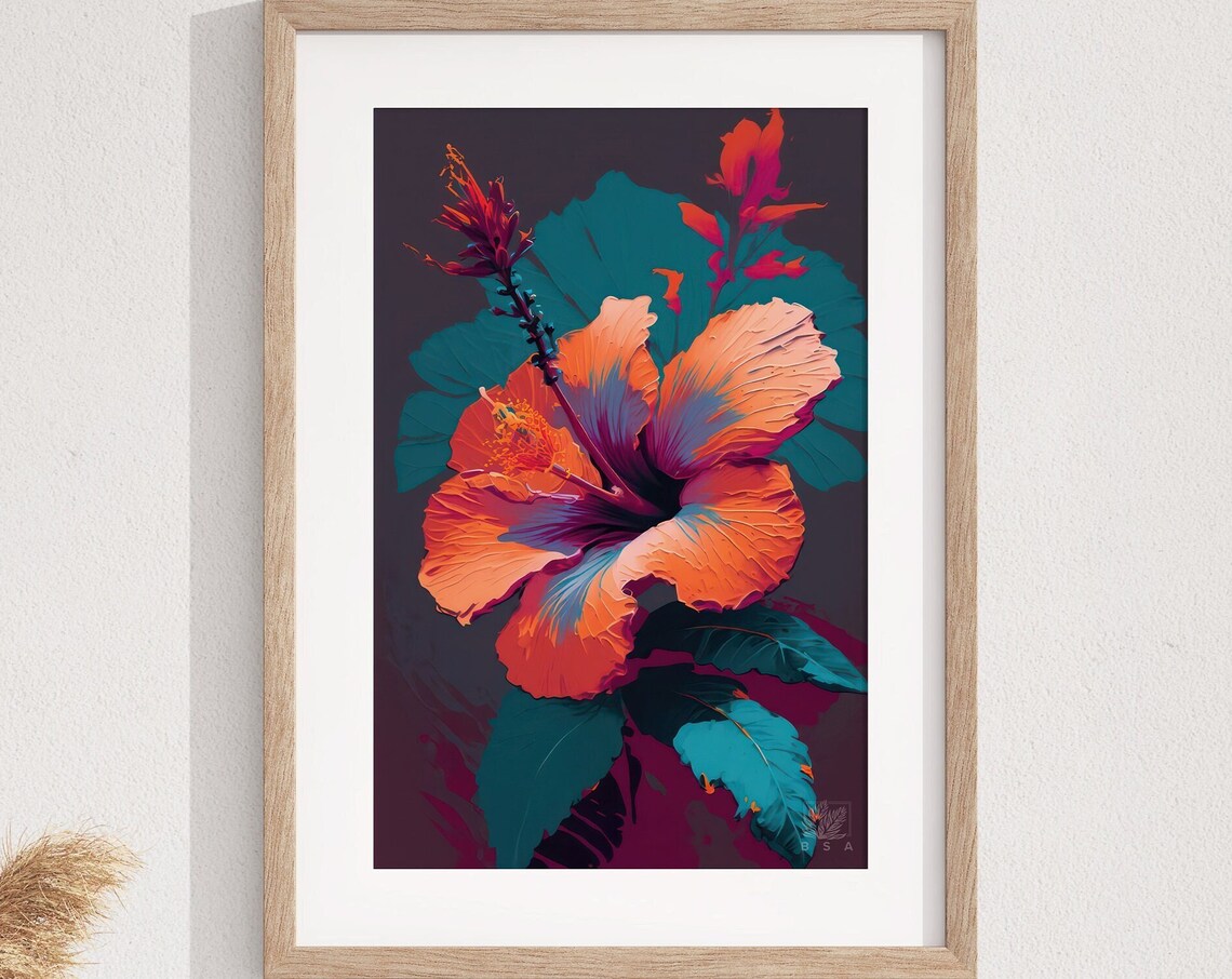 Hibiscus Watercolor Art Print, Tropical Botanical