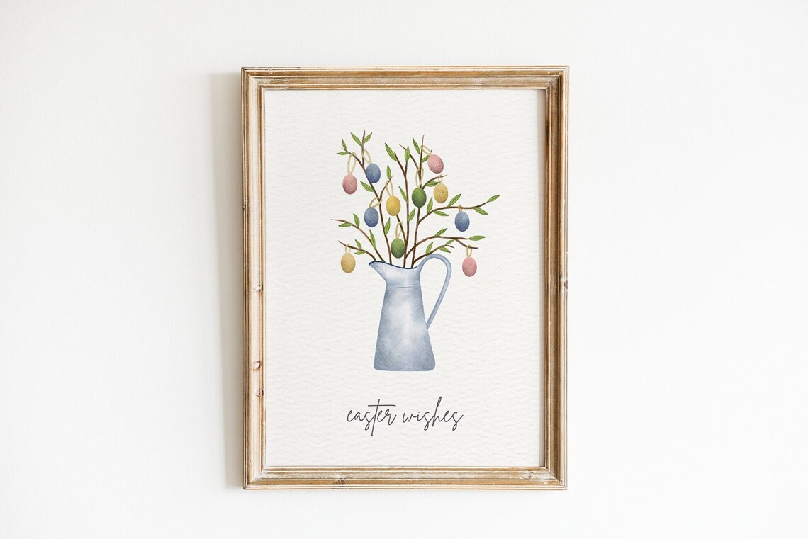 Easter Wishes Spring Watercolor Farmhouse Art Print