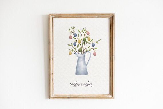 Easter Wishes Spring Watercolor Farmhouse Art Print
