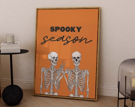 Spooky Season Skeletons Best Friends Peace Sign Orange Halloween Poster