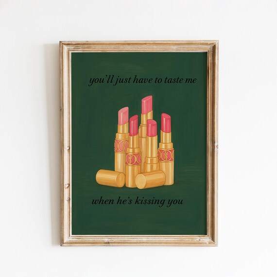 Lipstick Taste Lyric Bold Feminist Empowering Quote Poster Red Gold