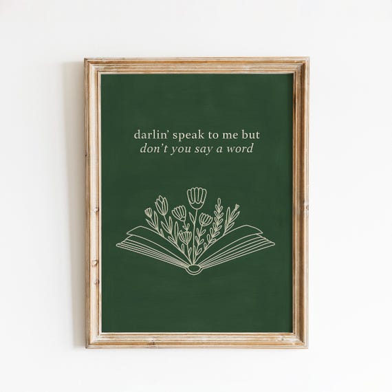 Darlin Speak To Me Lyric Poster Minimalist Book Flowers Wall Art