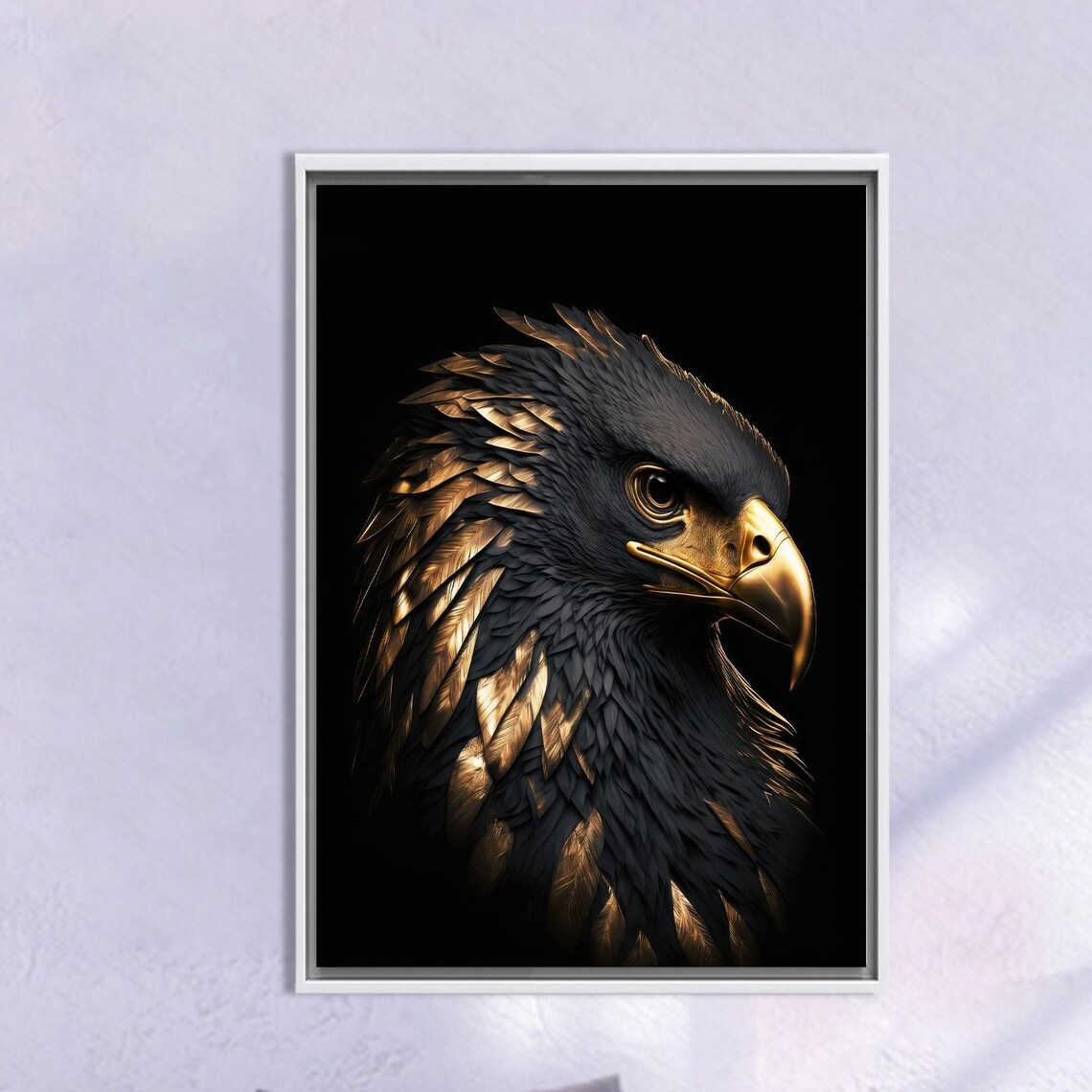 Golden Eagle Portrait Black and Gold Feathers Dark Background Poster