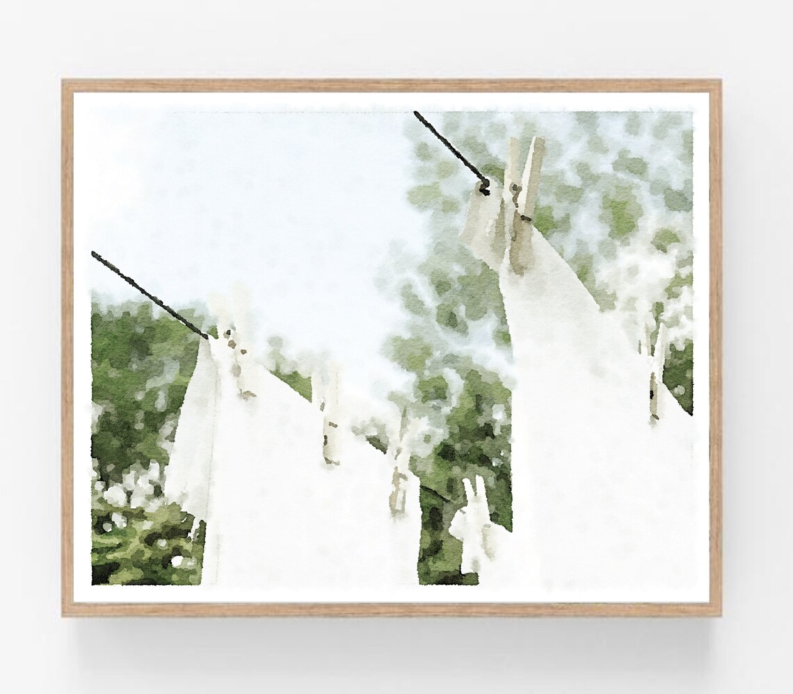 Laundry Room Watercolor Art Print, Spring Decor