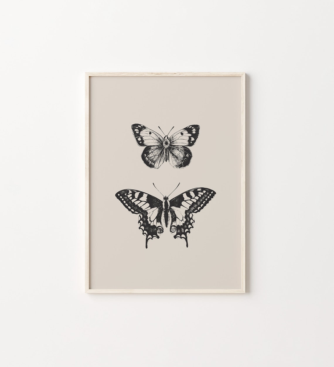 Butterfly Pair Vintage Illustration Beige Neutral Elegant Art Poster