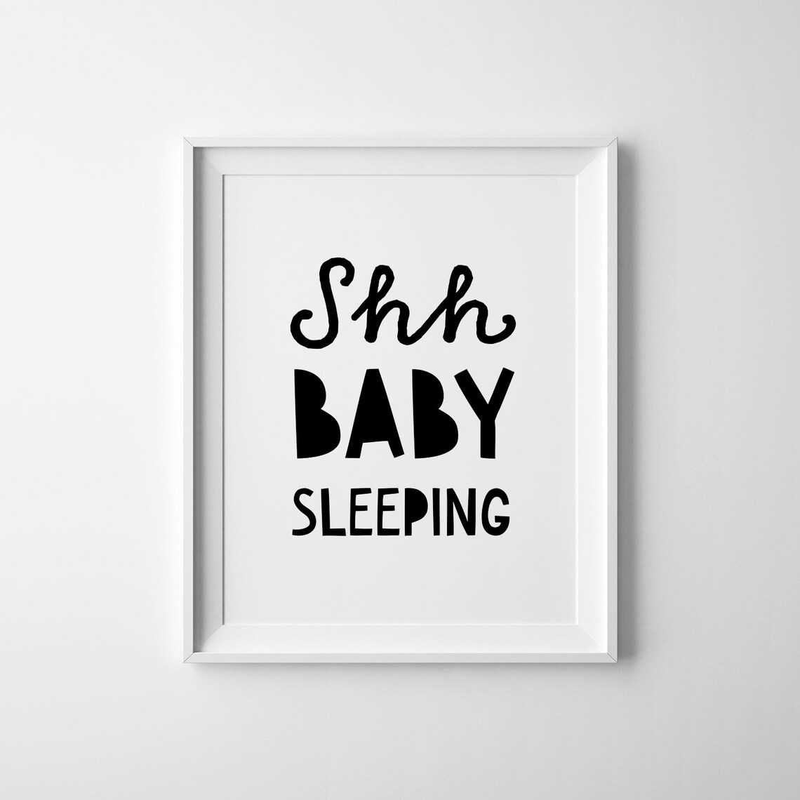 Shh Baby Sleeping Nursery Sign Above Crib Scandinavian Style Poster - Image 2