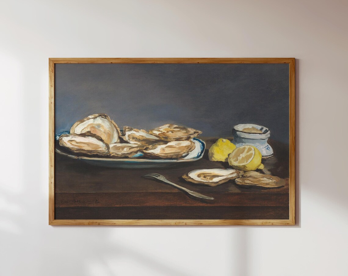 Fresh Oysters With Lemon Vintage Still Life Kitchen Wall Print