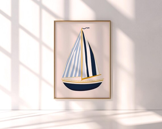 Sailing Boat Print Coastal Boys Room Decor Sail Wall Art Blue Nursery Nautical Ocean Adventure